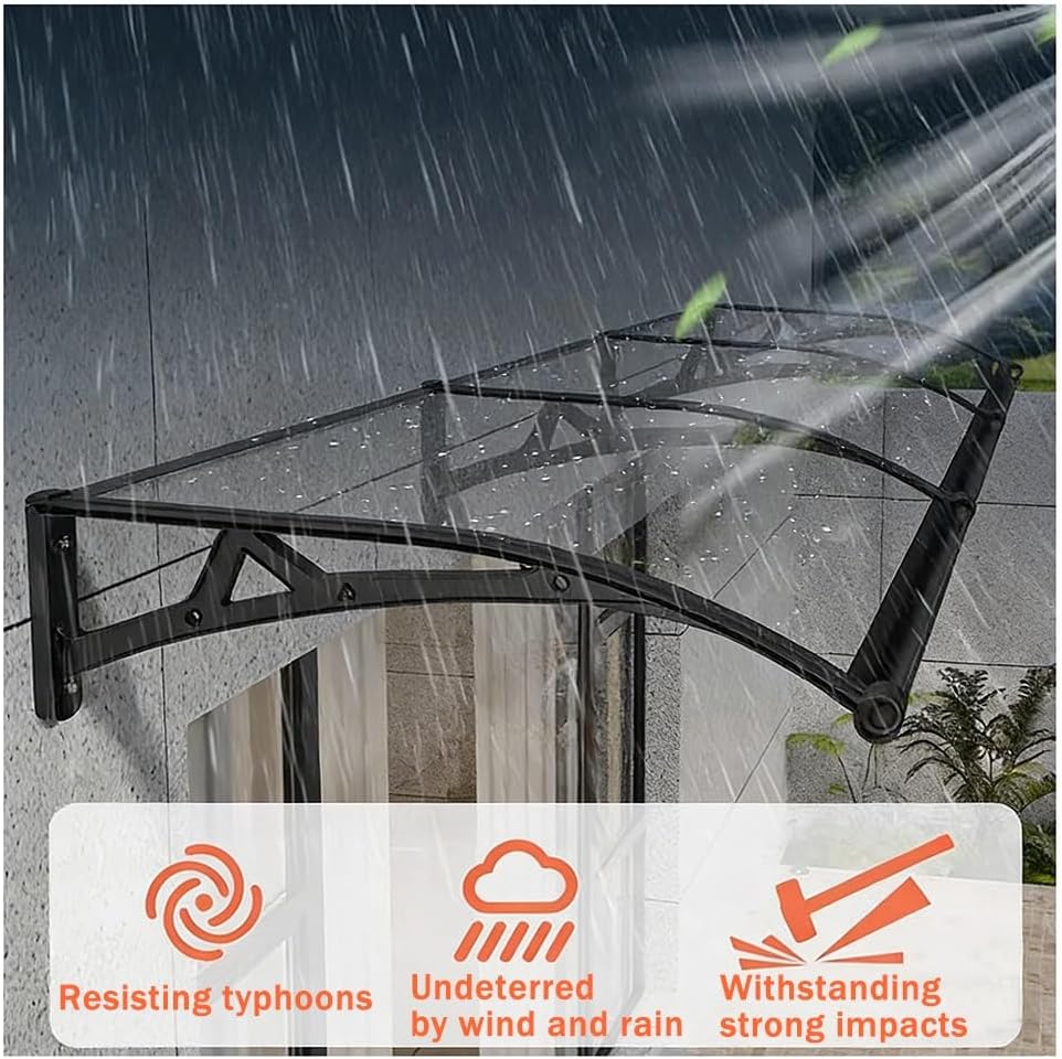 Aluminum Door Canopy Awning, UV Protection Rain & Snow Shield, 60x180cm, Durable Polycarbonate Cover, Entryway Window Shelter, Weather-Resistant Outdoor Awning
