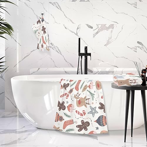 Miniatura 3 de senya Bath Towel Set, Christmas Forest Animal Reindeer Gingerbread Cotton Bath Towels Soft Highly Absorbent Fast Drying for Bathroom Gym Hotel