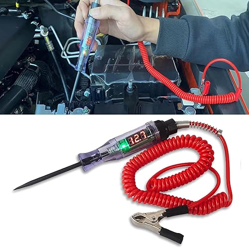 Pack-1 Probador de circuito de prueba digital LED para automóvil, DC 3V6V12V24V bolígrafo de prueba inductiva con cable de resorte retráctil de 70.8