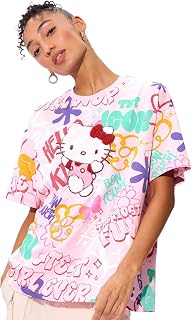 The Souled Store Hello Kitty: The Most Fun Women and Boys Short Sleeves Round Neck Multicolor All Over Printed Cotton Over... Price In India