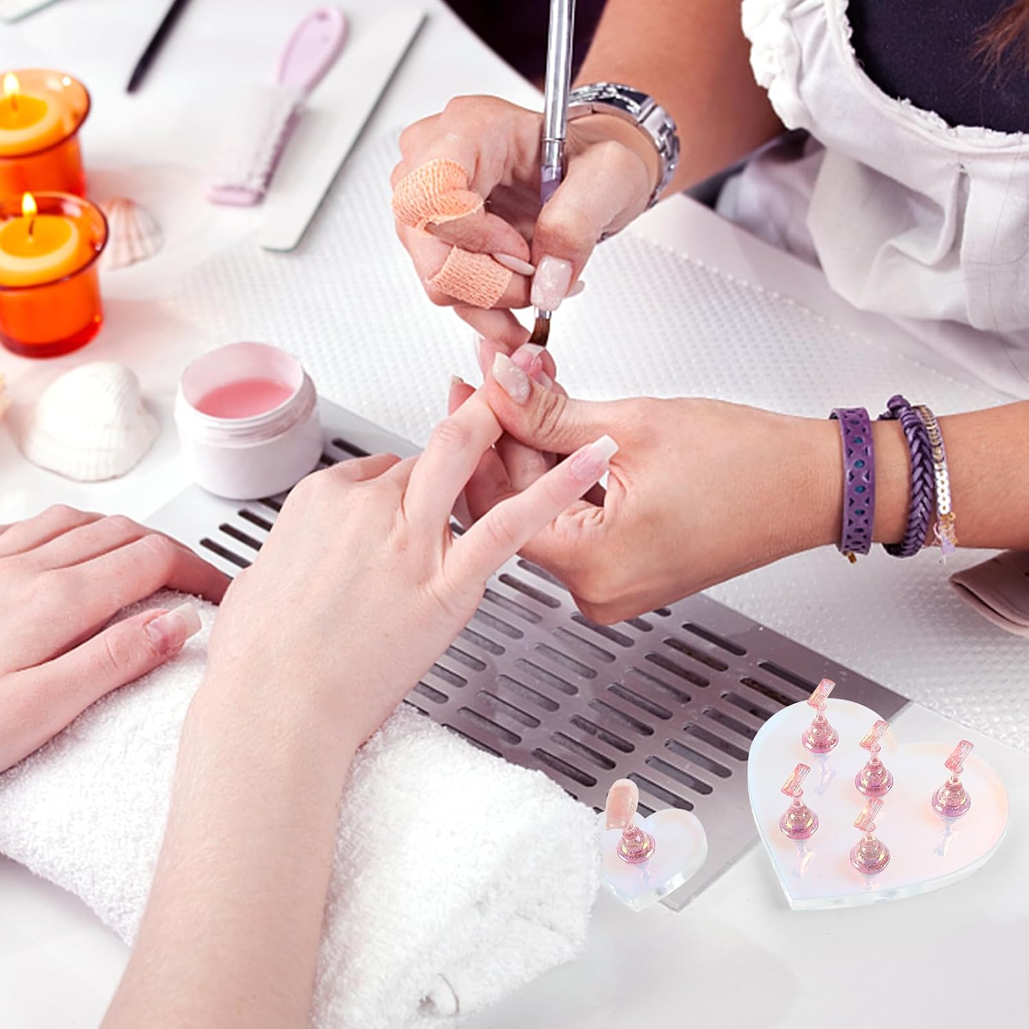 Nail Stand for Press ons, 2 Set Heart Nail Holder for Painting Nails Aurora Nails Display Practice Art Magnetic Nail Display Stand with 200 Pcs Adhesive Tabs Nail Art for Display Home Salon