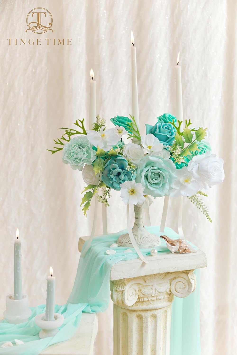 TINGE TIME Artificial Flowers Combo Mix Silk Flowers Teal Green Roses w/stem for DIY Wedding Bridal Bouquets Baby Shower Floral Arrangement Table Centerpieces Home Decorations (Teal Green) - Image 3
