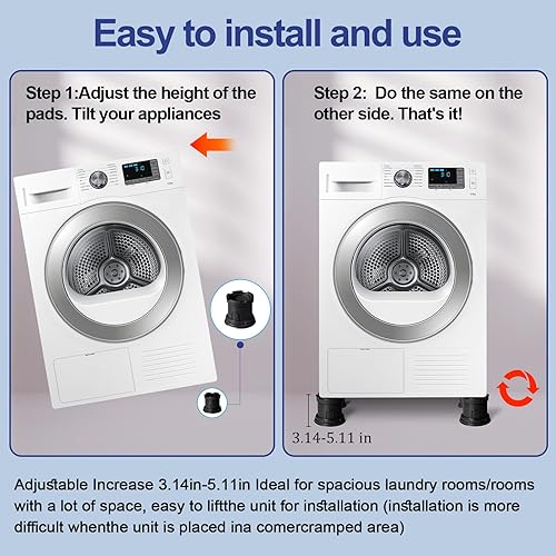 Miniatura 8 de 4 piezas de almohadillas antivibración para lavadora, altura ajustable detiene el movimiento de la lavadora y secadora, previene el ruido, la Altura