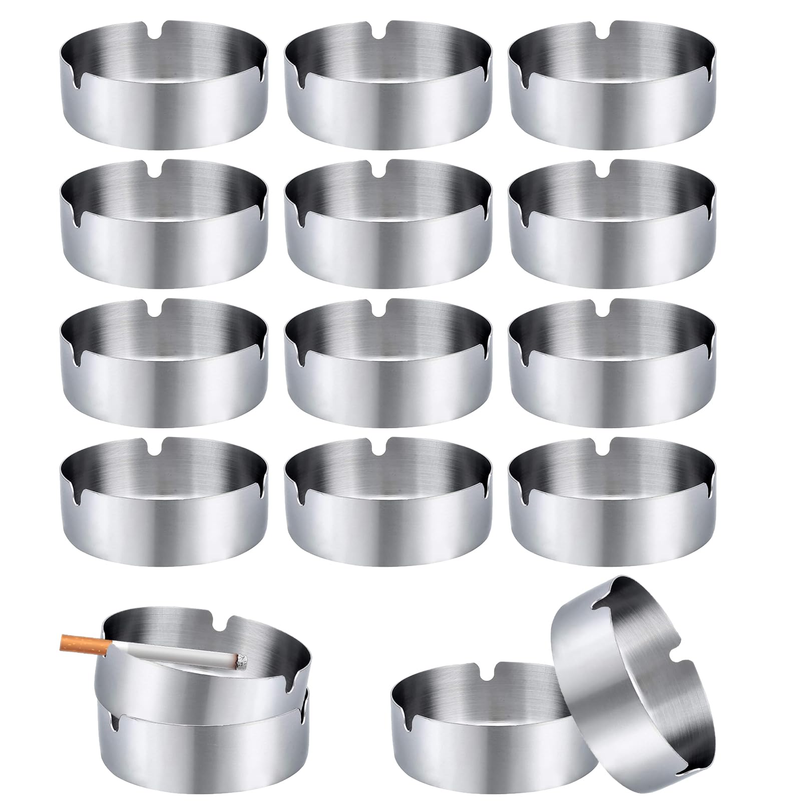 12x Cenicero Redondo De Acero Hotel Bar Pub Restaurante Exterior 8 Cm