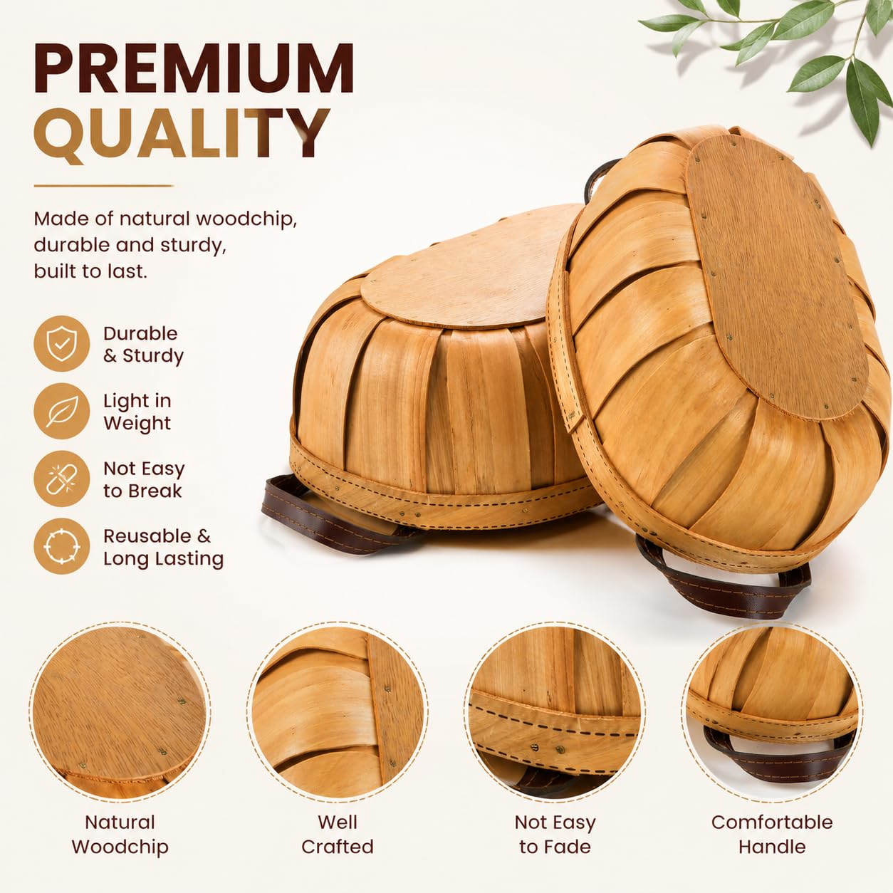 Goaste Paquete de 3 cestas de mimbre para pan, cesta de picnic con asas, cesta de cosecha tejida a mano, cestas de almacenamiento rústicas de frutas y verduras para picnic, boda, regalo (naranja, 3