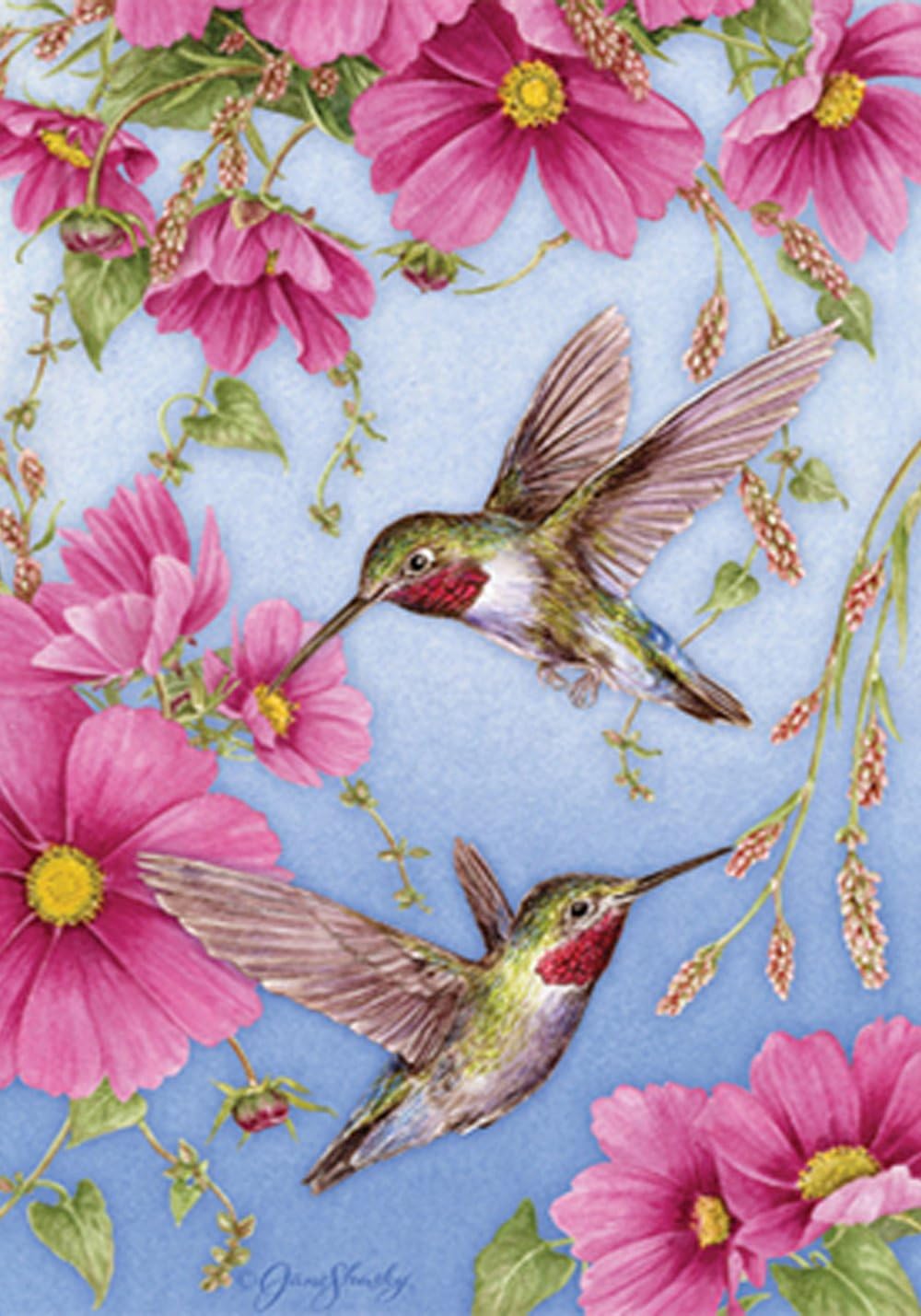 Toland Home Garden 107158 Hummingbirds with Pink Hummingbird Flag 28x40 Inch Double Sided Hummingbird Garden Flag for Outdoor House Bird Flag Yard Decoration