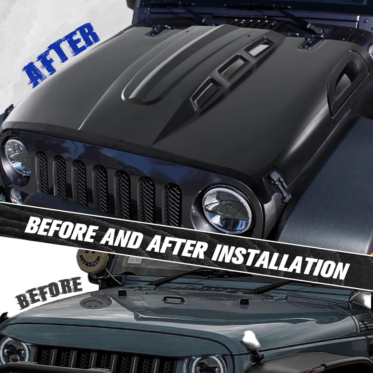 CALLIERT The Avenger Style Steel Replacement Hood with Functional Air Vents fits for 2007-2018 Jeep Wrangler JK Under-hood, Unpainted