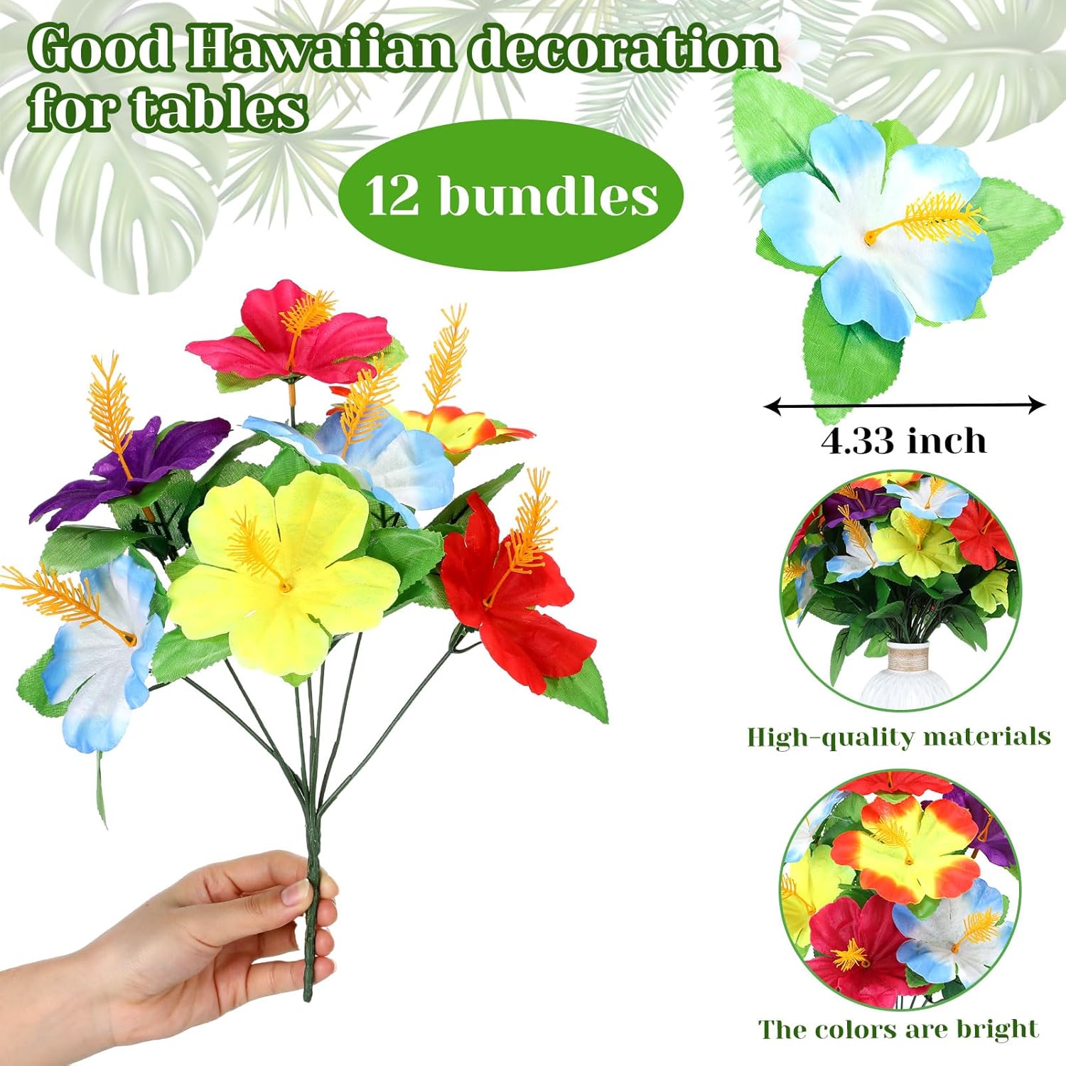 Hotop 12 Pcs Hawaiian Flower Bouquet for Tables Faux Hibiscus Flowers Bouquet Artificial Fake Tropical Flowers for Luau Summer Themed Party Favors Home Office Garden Decoration Supplies - Image 2