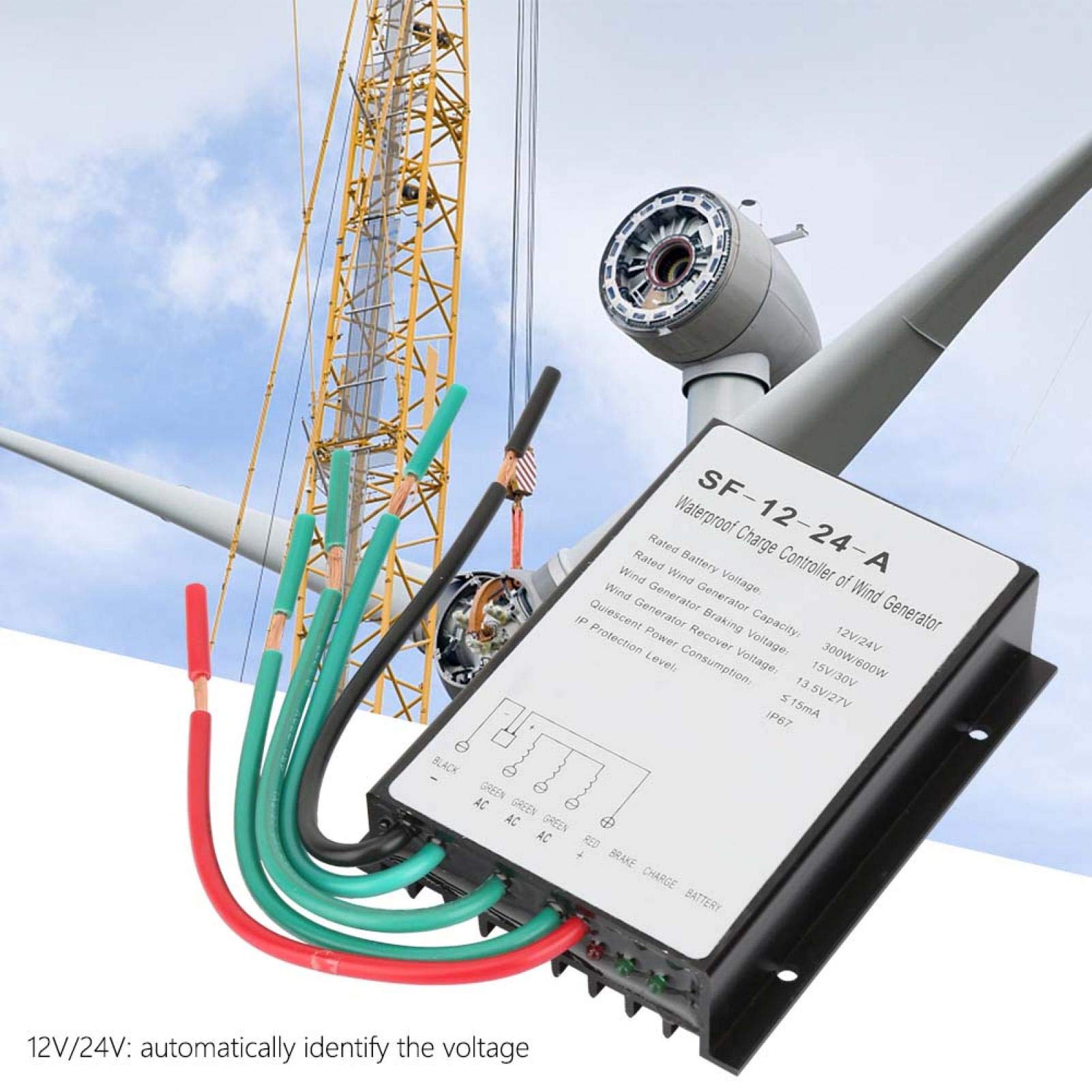 Tyenaza Windgenerator Controller – Wasserdichter Laderegler DC 12V/24V, 300W/600W, IP67, Für Windturbinen, Boote & Wohnmobile