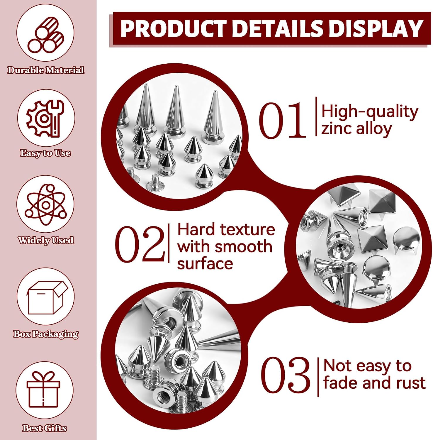 CXIIPOL 600 Sets Punk Spikes and Studs Kit, 10 Sizes Metal Tree Spikes Studs for Clothing, Cone Spike and Studs Rivets for Leather Craftsmanship, Punk Style Clothing, Jackets, Shoes, Belt Bags
