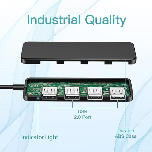 Miniatura 6 de Hub USB, concentrador USB de 4 puertos para portátil, divisor USB, concentrador de puerto USB C para laptop, Xbox, unidad flash, disco duro,