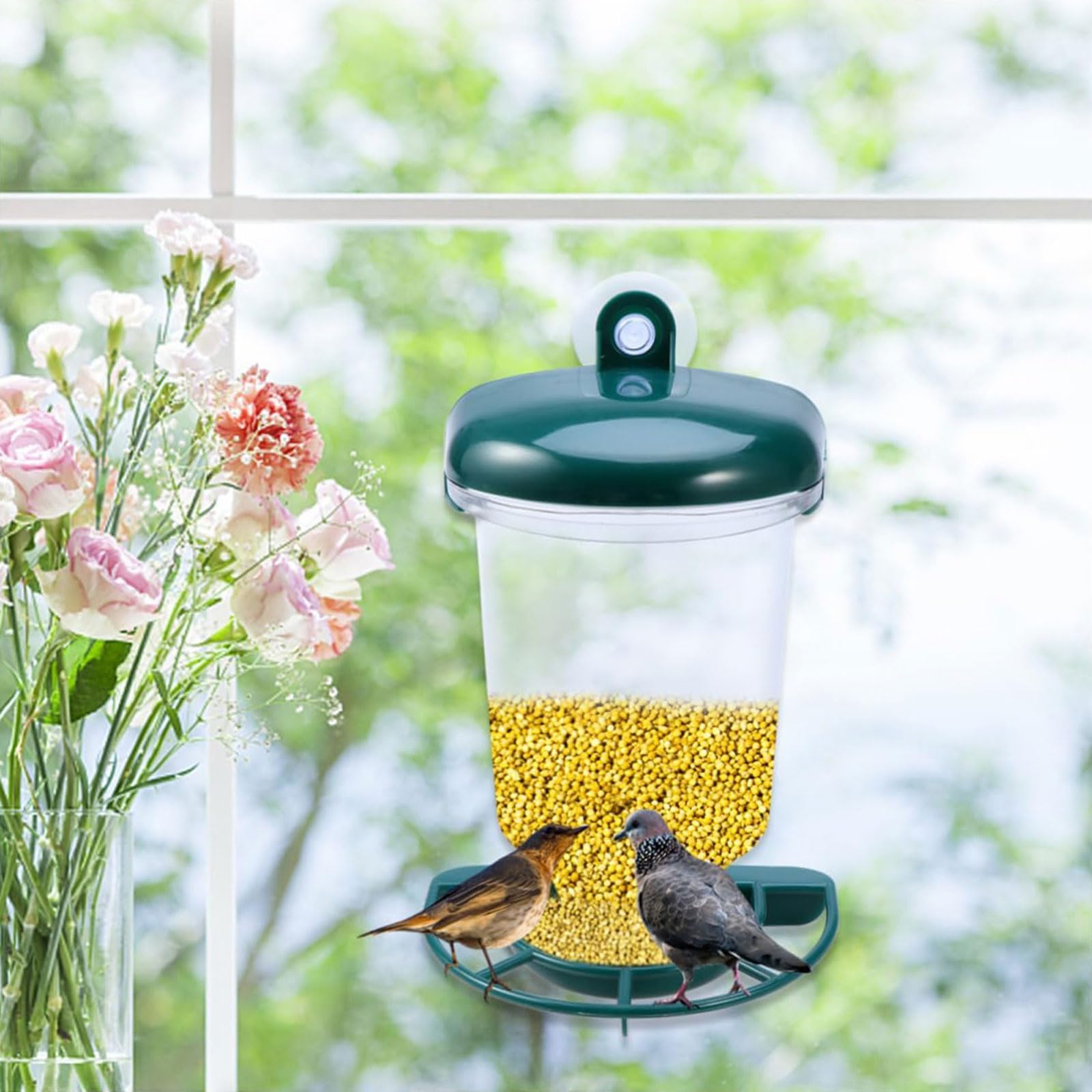 esmen Comederos Comederos para pájaros para Exteriores, comedero para pájaros Colgante con Ventosa, alimentador semiautomático para jardín, 1 ud.