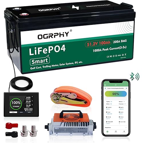 48V Lithium Golf Cart Battery Conversion Kit,with Touch Monitor and Charger,200A BMS(1000A Peak Current,10.24kW Output),4000+ Cycles 48V Lifepo4 Battery Perfect for Golf Carts,Trolling Motor(100AH)