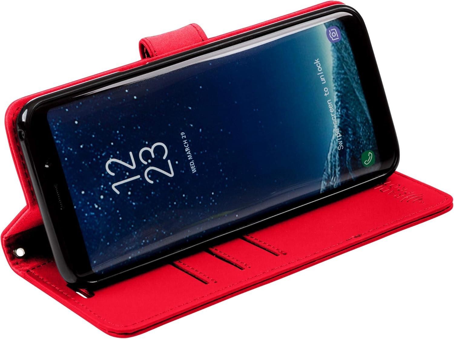 SafeSleeve EMF Protection Galaxy S9 Case: RFID Blocking Card Holder Wallet, Adjustable Stand Cell Phone Case, Vegan Leather for Women & Men (Red)