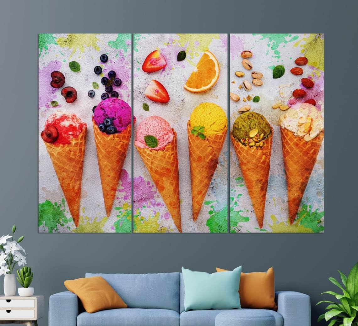 Ice Cream Canvas Print, Ice Cream Wall Art, Ice Cream Print, Ice Cream Painting, Kitchen Wall Décor