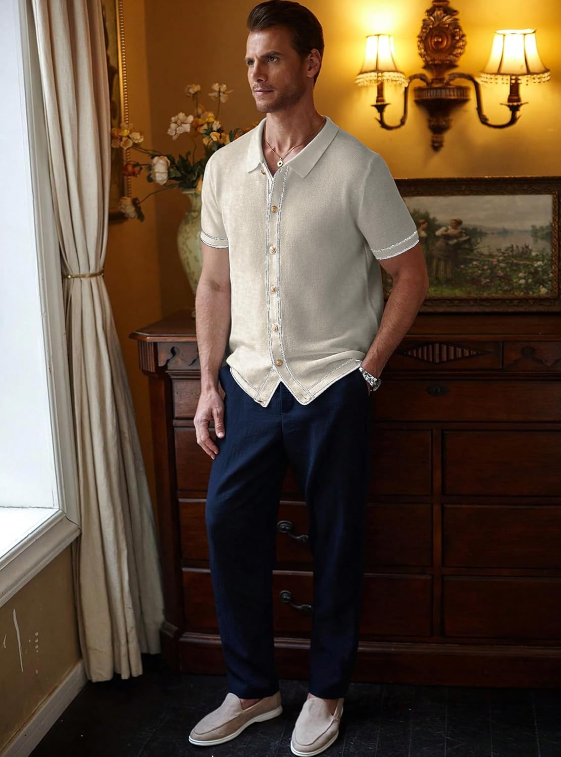 Zaitun Men's Lightweight Button-Down Shirt Summer Casual Shirt Relaxed Fit Wrinkle Resistant Top - Image 2