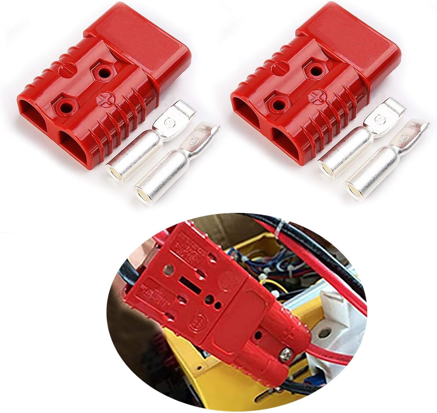 175A 600V Battery Quick Connect Anderson Compatible 2 Pole Power Connector Plug Red w/Terminals for #4 AWG Wire (pin for #4 awg Wire, Standard Set(2housing and 4pins))