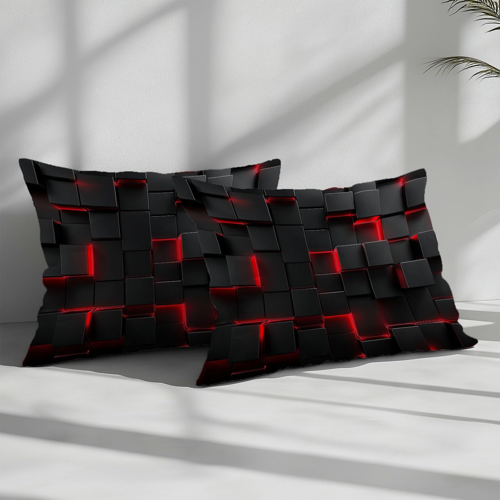 Juego de Funda Nordica Cama 135/150 Patrón Cubos Negros Y Rojos 3D Fundas Edredón, 220 x 240 cm Funda Nórdica y 2 x Fundas de Almohada de 50x75 cm Microfibra Suave Transpirable, Gris Oscuro
