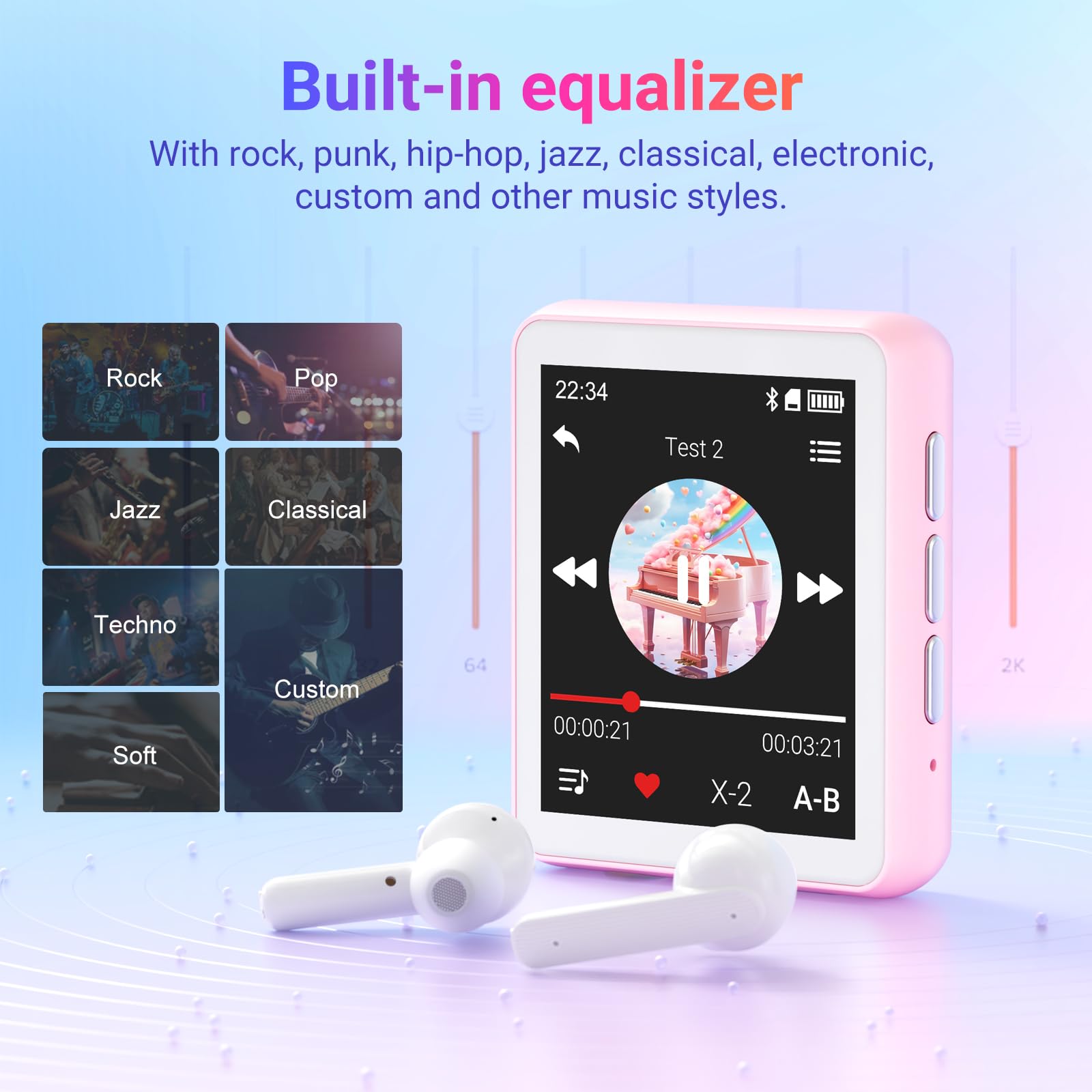 128GB Lettore MP3 con Bluetooth, Oilsky 1,8'' Mini Touchscreen MP3, Altoparlanti Incorporati e Radio FM, Lettore Musicale Perfetto per Bambini e Sport (Rosa)