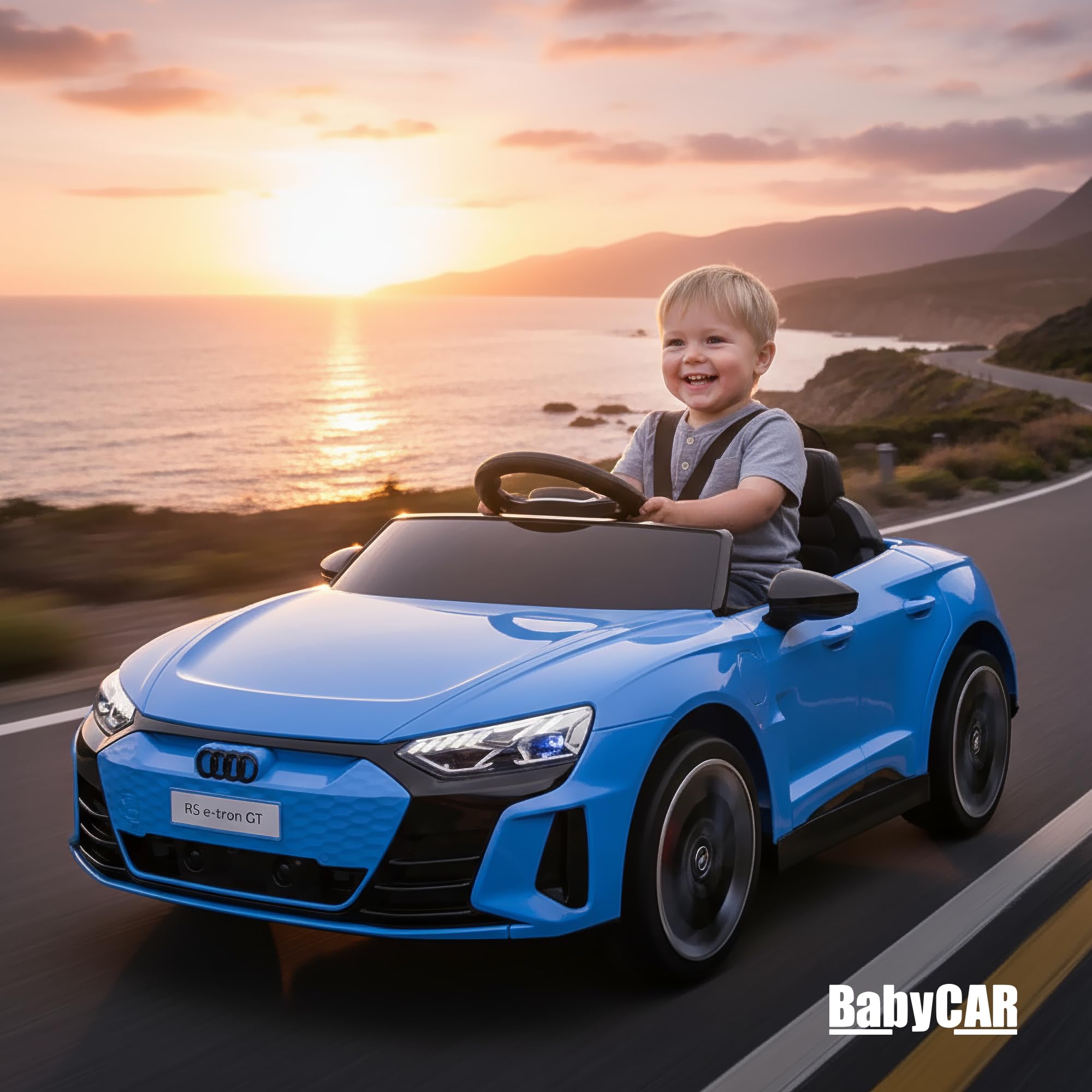 BabyCar Audi RS E-tron | Véhicule Electrique 12V avec 2 Moteurs 25W | Voiture pour Enfant avec Télécommande, Portes Ouvrantes, MP3/USB | Licence Audi Officiel | Bleu