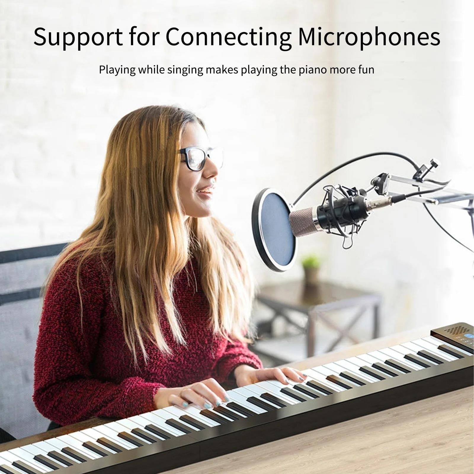 Professionelle Elektronische Tastatur Elektronisches Klavier Mit 61 Tasten Tragbar Faltbar Multifunktionales Digitalpiano Mit LCD-Display Und Sustain-Pedal Tragbare Tasche(US)