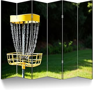 6 Panel Room Divider Screen disc Golf Goal Woods Old Golf Course Pictures Folding Privacy Screen Canvas Wall Divider Wood Room Separator Portable Freestanding Partition 6Ft