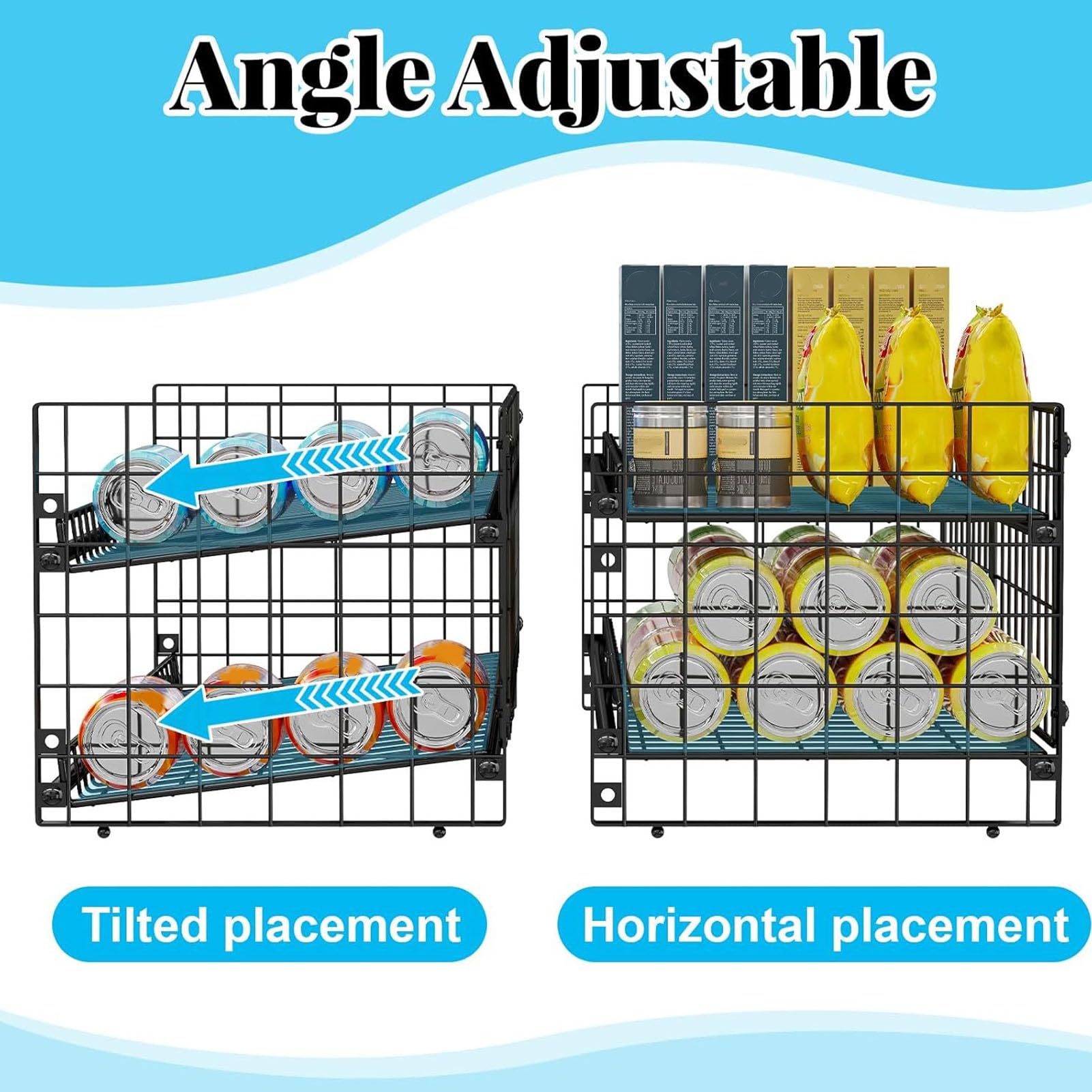 Organizador de Latas Apilable de 2 Niveles, Estante de Almacenamiento de Latas Ajustable de Acero Al Carbono con Capacidad para 64, con Diseño de Doble Capa, para Al
