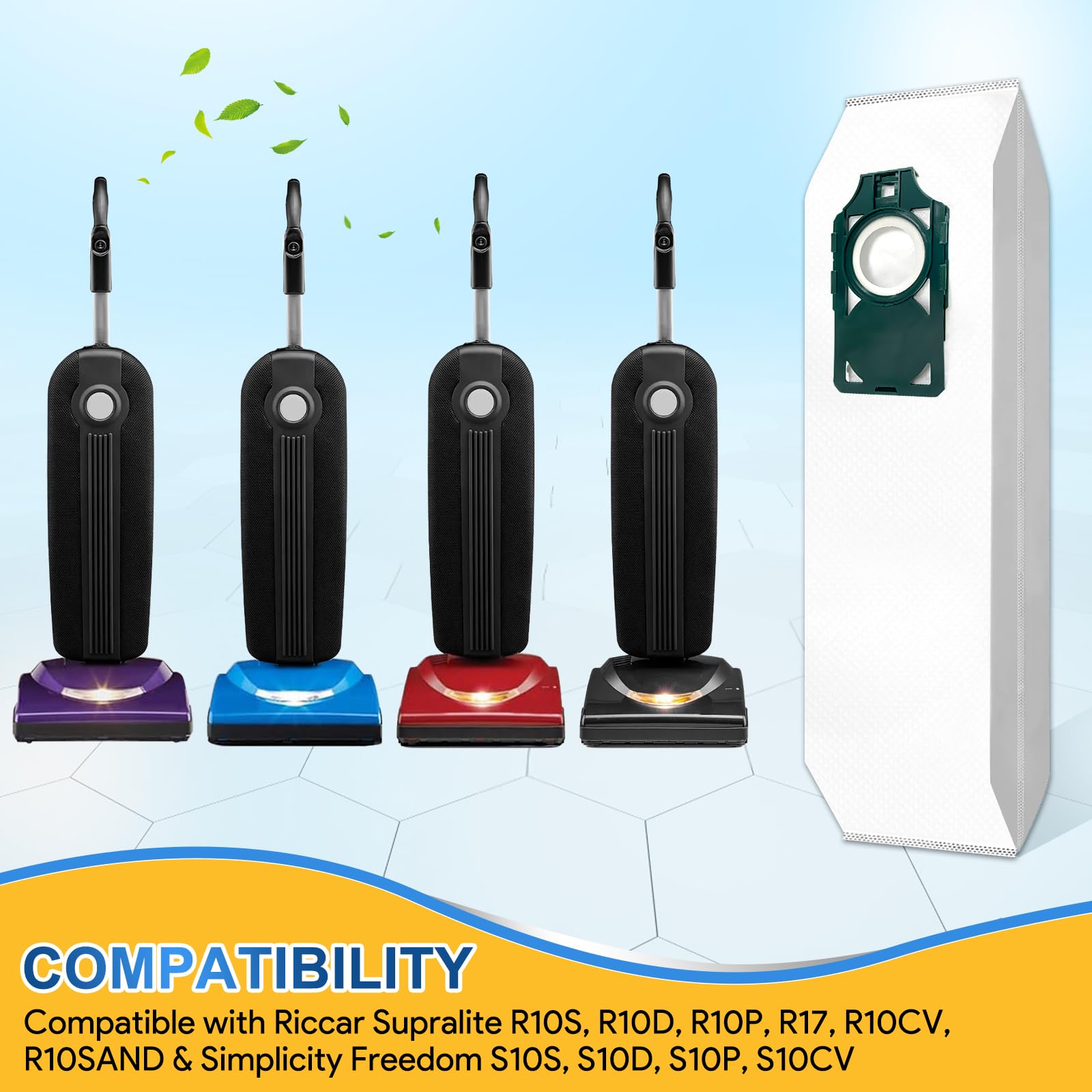 KEEPOW HEPA RLH-6 Vacuum Cleaner Bags for Riccar Supralite R10S, R10P, R10CV, R10D, R10O, R10SAND, R17 & Simplicity Freedom R10S R10D S10P S10SAND Upright Vacuum, Part #RLH-6, RLHC-6, SLH-6, 6 Pack