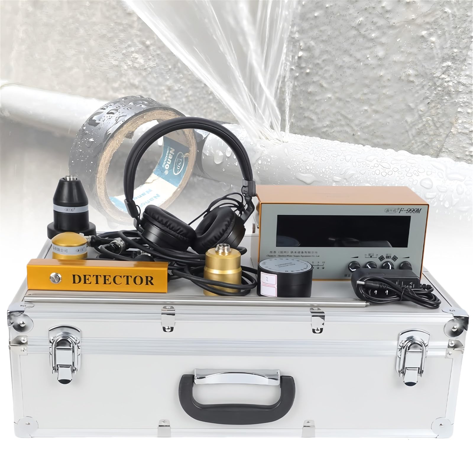 Détecteur de fuite d'eau souterraine avec écran LCD à fréquence réglable et casque, alimenté par batterie pour la détection de fuites de tuyaux domestiques et extérieurs