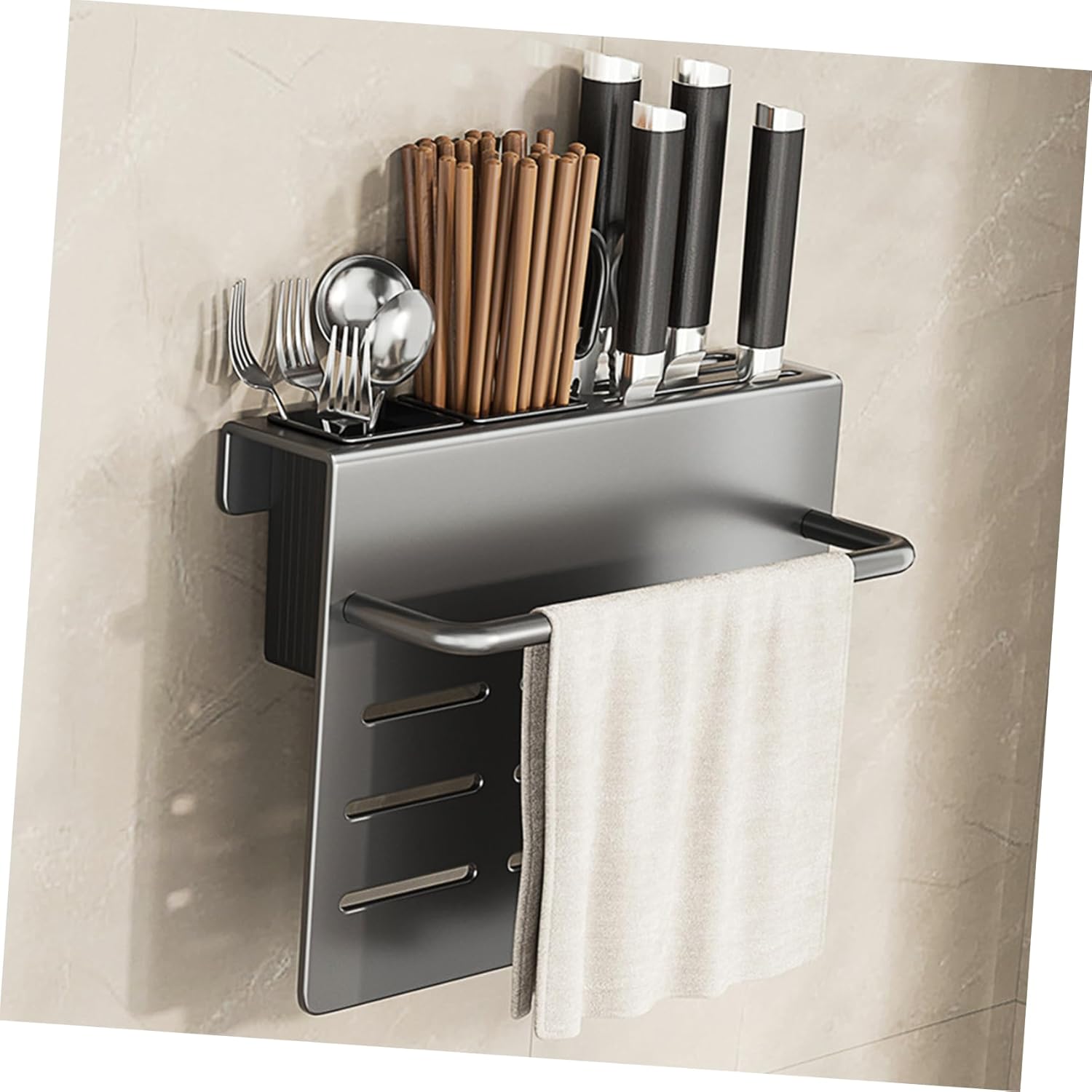 Garneck Multi-function Wall-mounted Kitchen Utensil Organizer Chopstick Holder Space-saving Cutlery Storage Rack for Easy Access and Tidy Countertops Elegant Design Draining