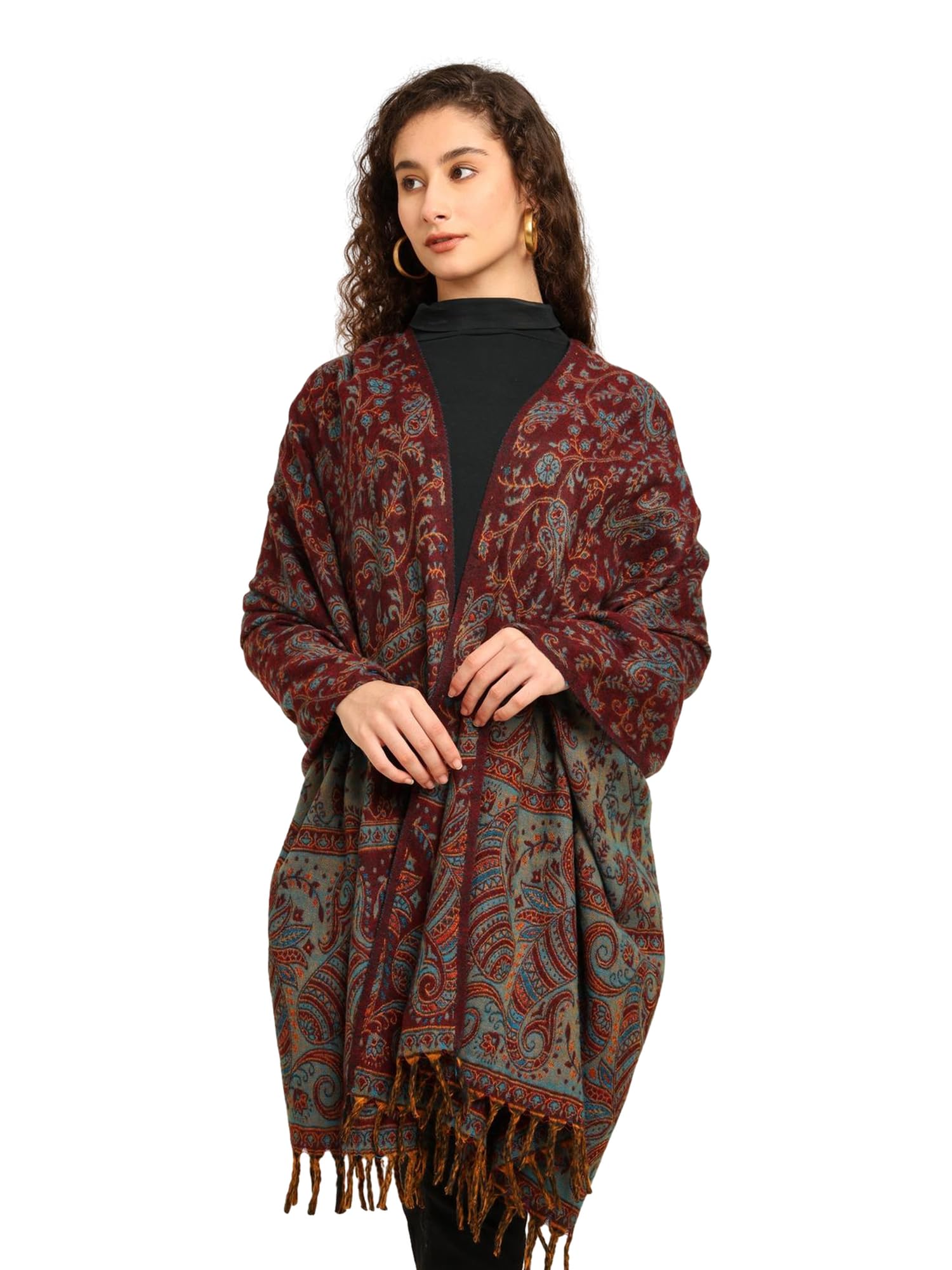 KE KANHA EXPORTS Embroidered Stole for Women | All-Season Soft Scarf/Shawl with Thread Work | Festive, Office & Travel (Woollen Knit Winter Shawl, Cocoa Bean, (Oversized 215 × 190 cm)) - Image 4 thumbnail