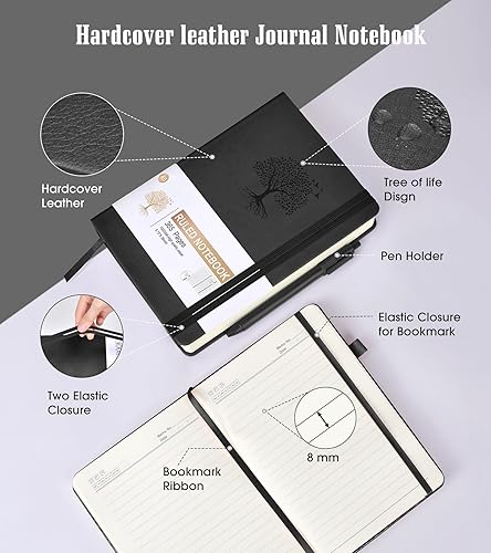 Miniatura 4 de Cuaderno rayado de 365 páginas, tamaño A5, diario grueso para escribir a rayas, diario de cuero de tapa dura para mujeres y hombres, cuaderno diario