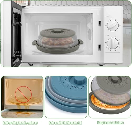 Miniatura 4 de Juego de 2 fundas para salpicaduras de microondas para alimentos con alfombrilla base, tapa plegable de silicona ventilada, protector de