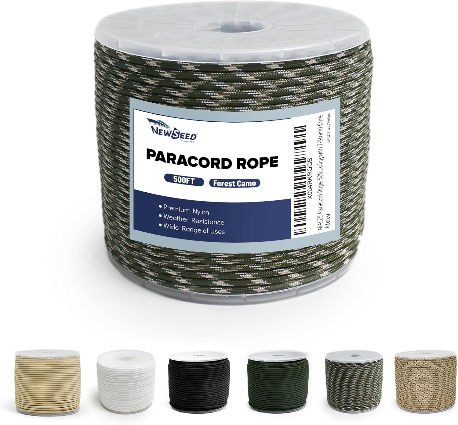 Paracord 550lb, Nylon Rope 500FT, Tactical Parachute Cord, Type III Survival String with 7-Strand Core for Hiking, DIY, Camping, Forest Camo