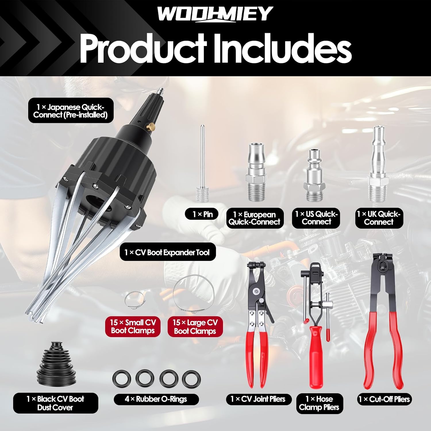 Pneumatic CV Boot Expander Spreader Tool Kit, Installation Removal Repair Kit with 3 Clamp Pliers 15 Pairs Hose Clamp, Universal CV Joint Boot Tool Compatible with ATV UTV (Black)