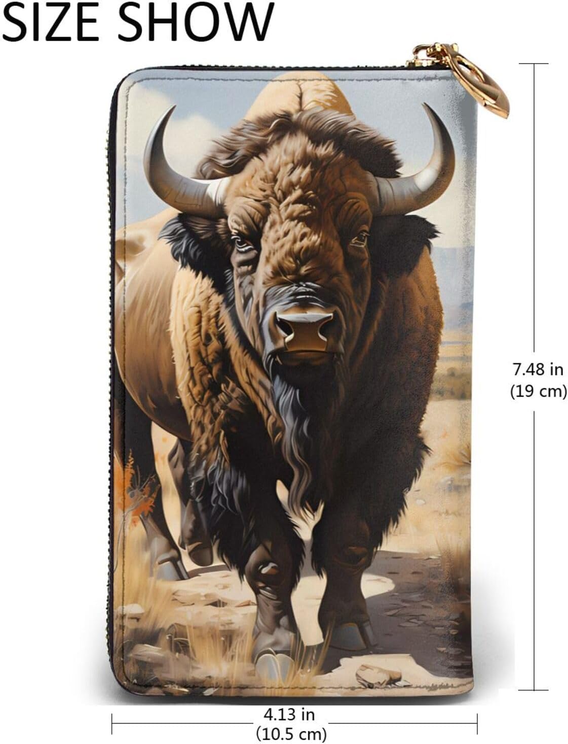 North American bison herd Women's wallet, clutch wallet, with zipper, large capacity.