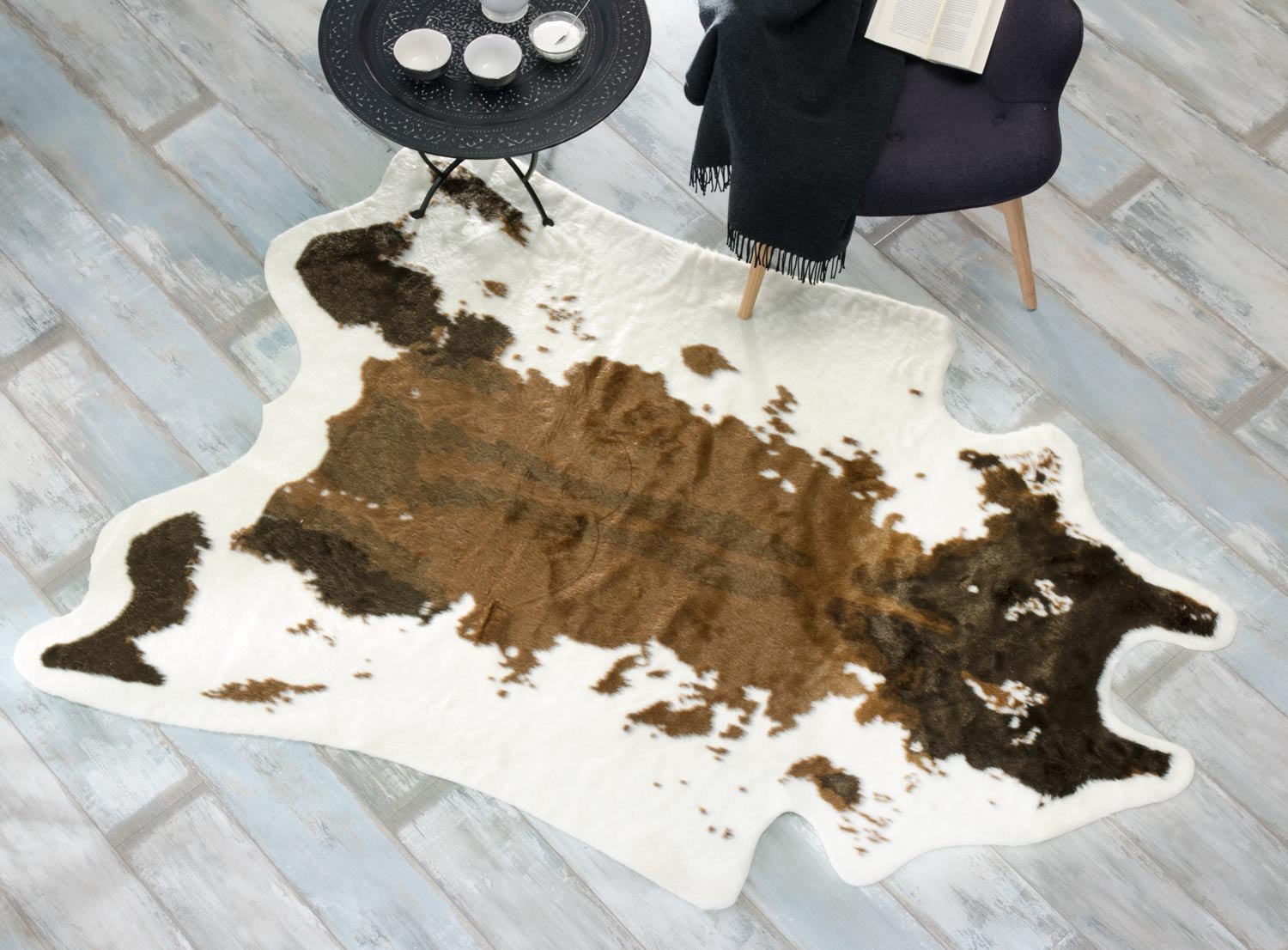 Kuhfellteppich aus Kuhfell-Imitat, Kunstfell Groß 145x205cm - Braun