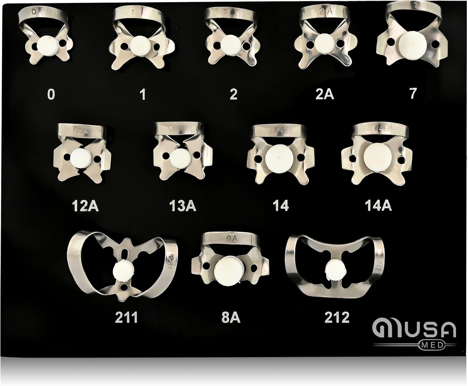 Set of 12 Endodontic Rubber Dam Clamp #0#1#2#2a #7#12a #13a #14#14a #8a #211#212 Mirror Finish with Black Plastic Tray Premium Grade Stainless Steel Restorative Dental Instruments Tools