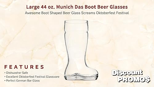 Miniatura 2 de DISCOUNT PROMOS Juego de 6 vasos de cerveza Munich Das Boot, 44 onzas, grande, forma de bota, cristalería, transparente
