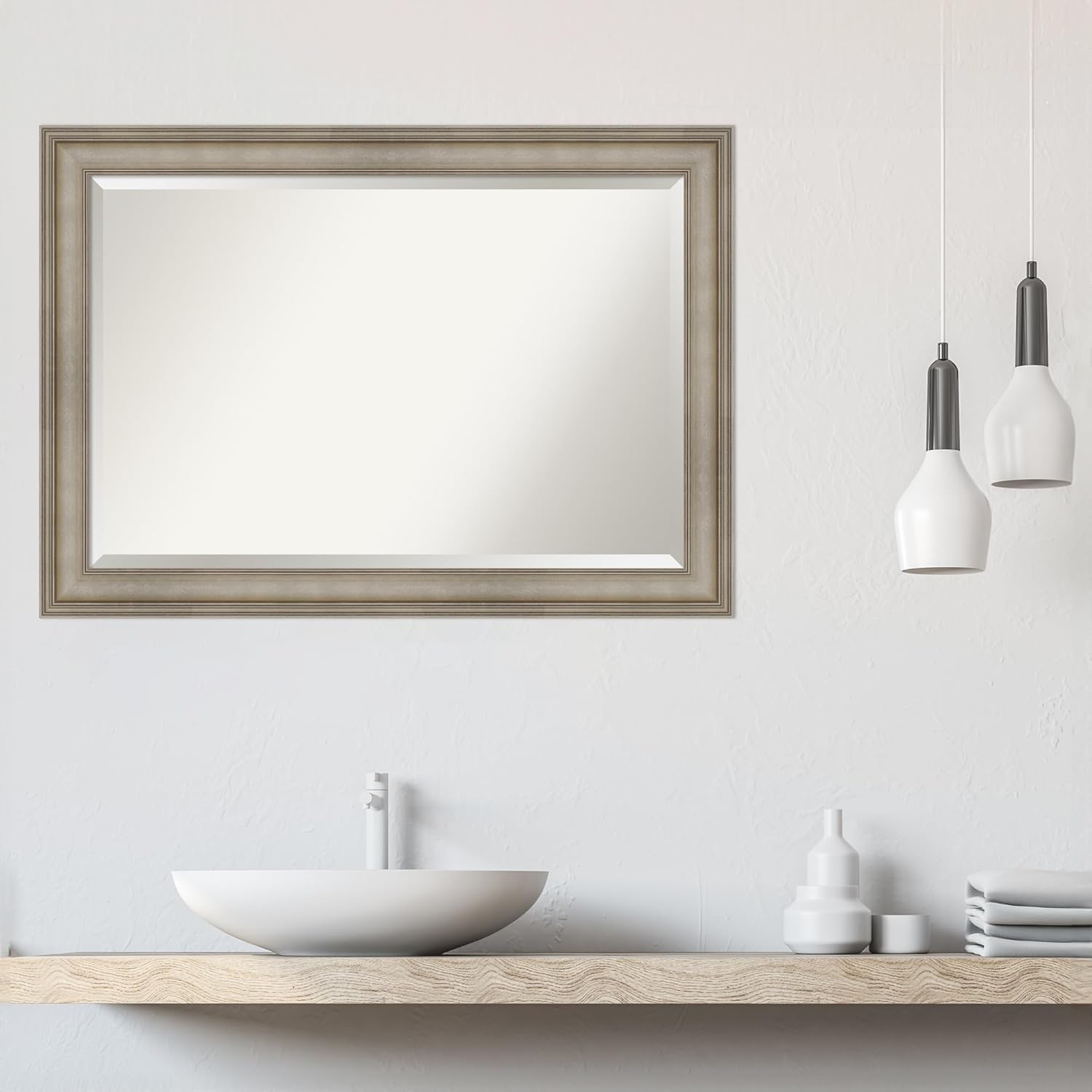 Amanti Art Silver Wall Mirror 29x41 Mezzanine Antique Silver Rectangle Bathroom Mirror for Wall Decor Living Room, Large Traditional Wood Frame, Hangs Horizonally and Vertically, Bathroom Decor,