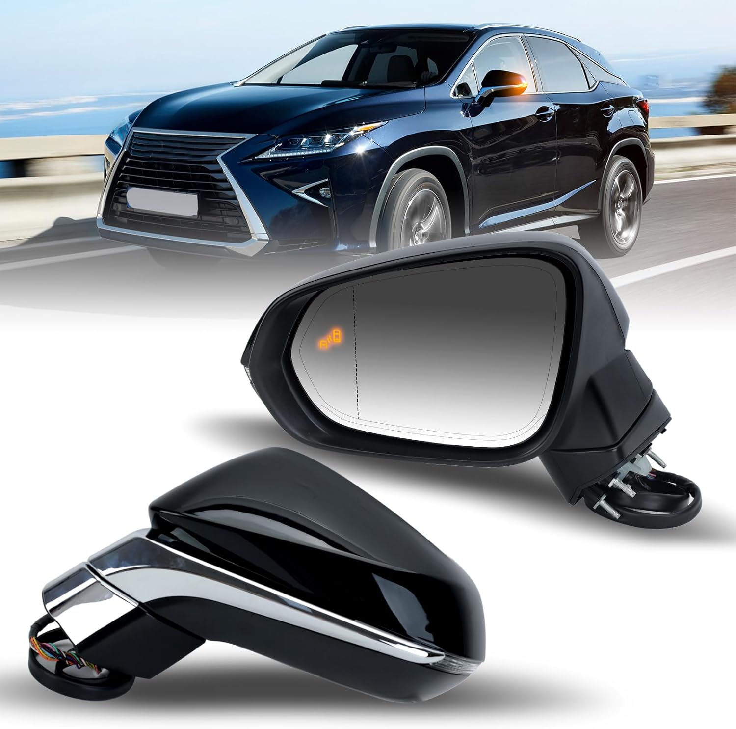 Left Driver Side Mirror For 2016-2022 Lexus RX350 2018-2022 RX350L RX450h RX450hL Mirrors with Blind Spot Indicator,Heated,Memory,Turn Signal Indicator,Auto Folding,without Camera