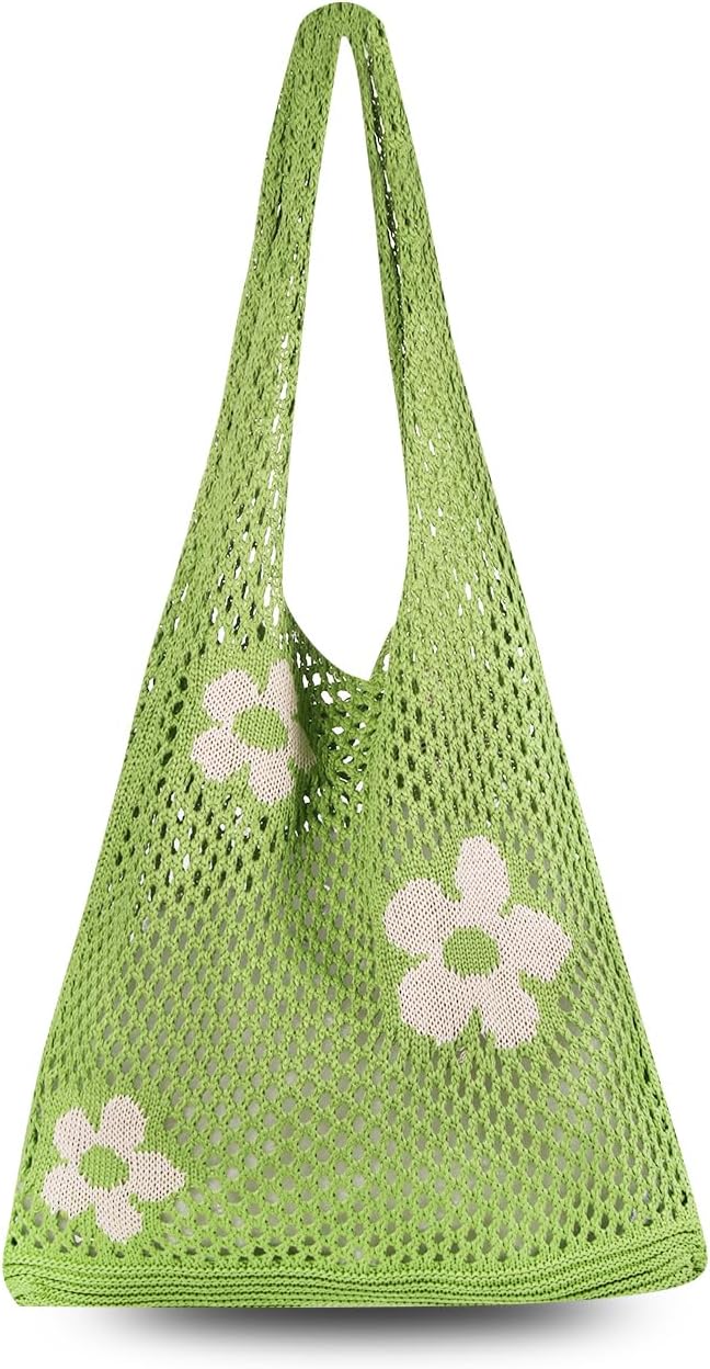 ArcimattoCrochet Tote Bag, Women Summer Aesthetic Mesh Beach Bags, Girls Hobo Bags Y2k Purse Fairy Grunge Accessories