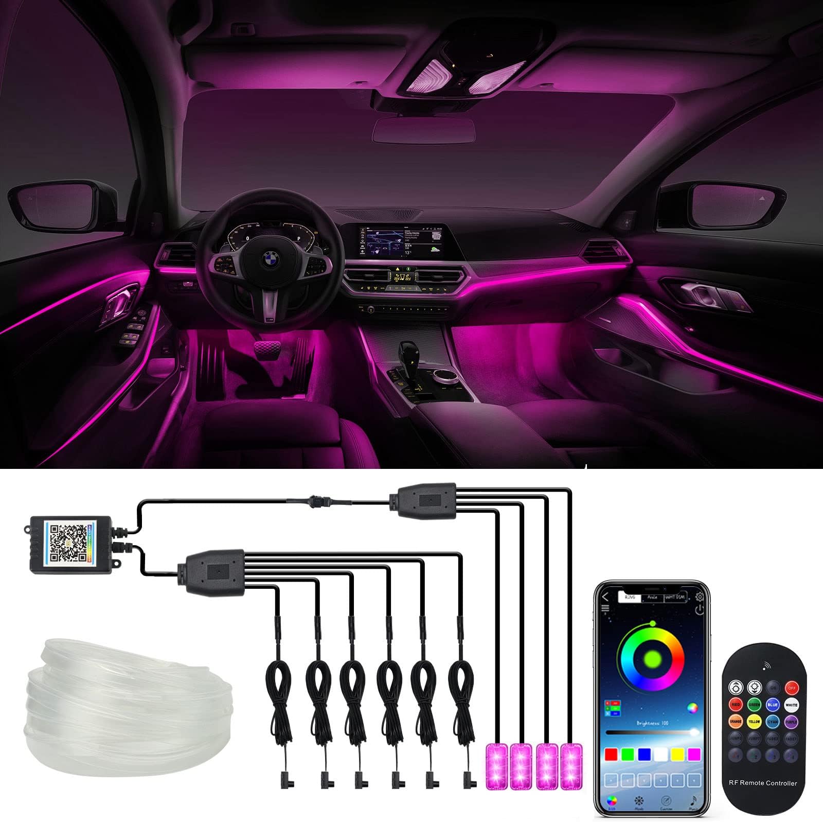 WEBUPAR 10 in 1 Car Interior Light Kit, Ambient Lighting Kits with 315 inches Fiber Optic, APP Control, Car Accessories Multicolor RGB Neon Car LED Strip Lights with Music Sync Mode and DIY Mode