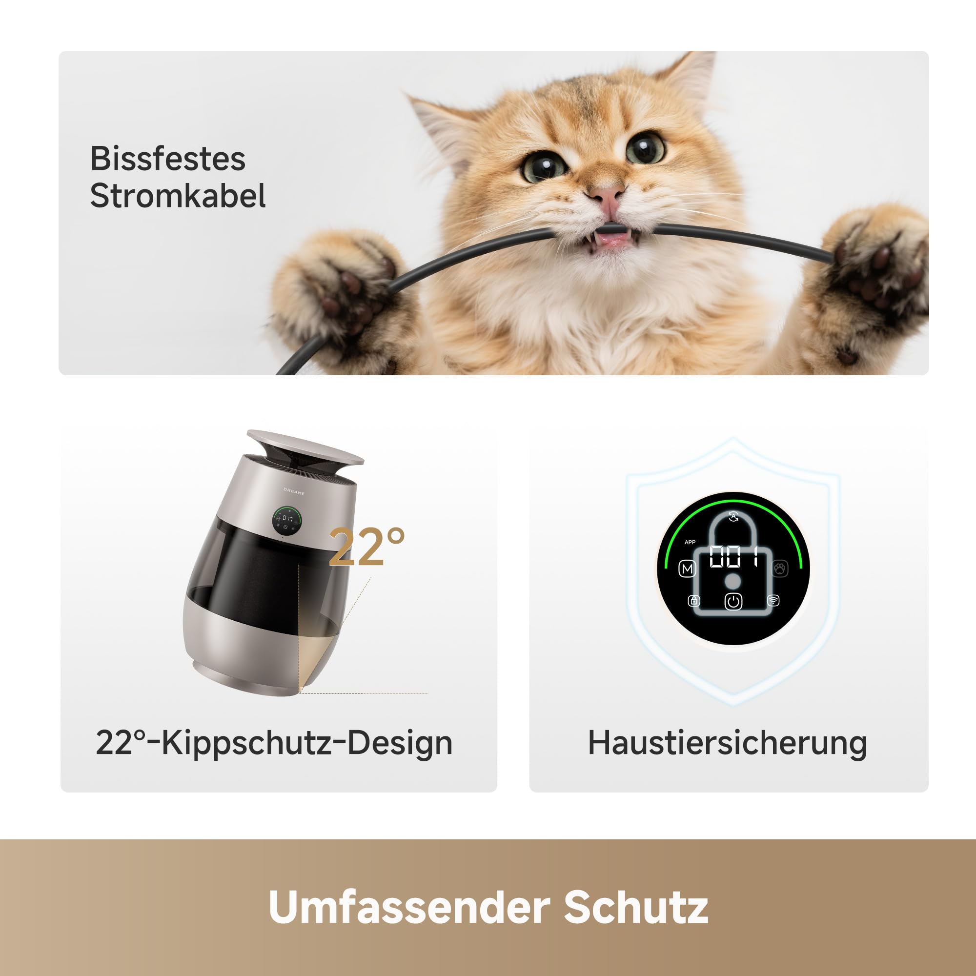 DREAME Haustier-Luftreiniger AP10, 360°-Luft-Unterdruck-Rückführungssystem mit fünfstufiger Reinigung. Transparenter Behälter, geschwungene Oberseite und LED-/Beleuchtung mit App-Steuerung