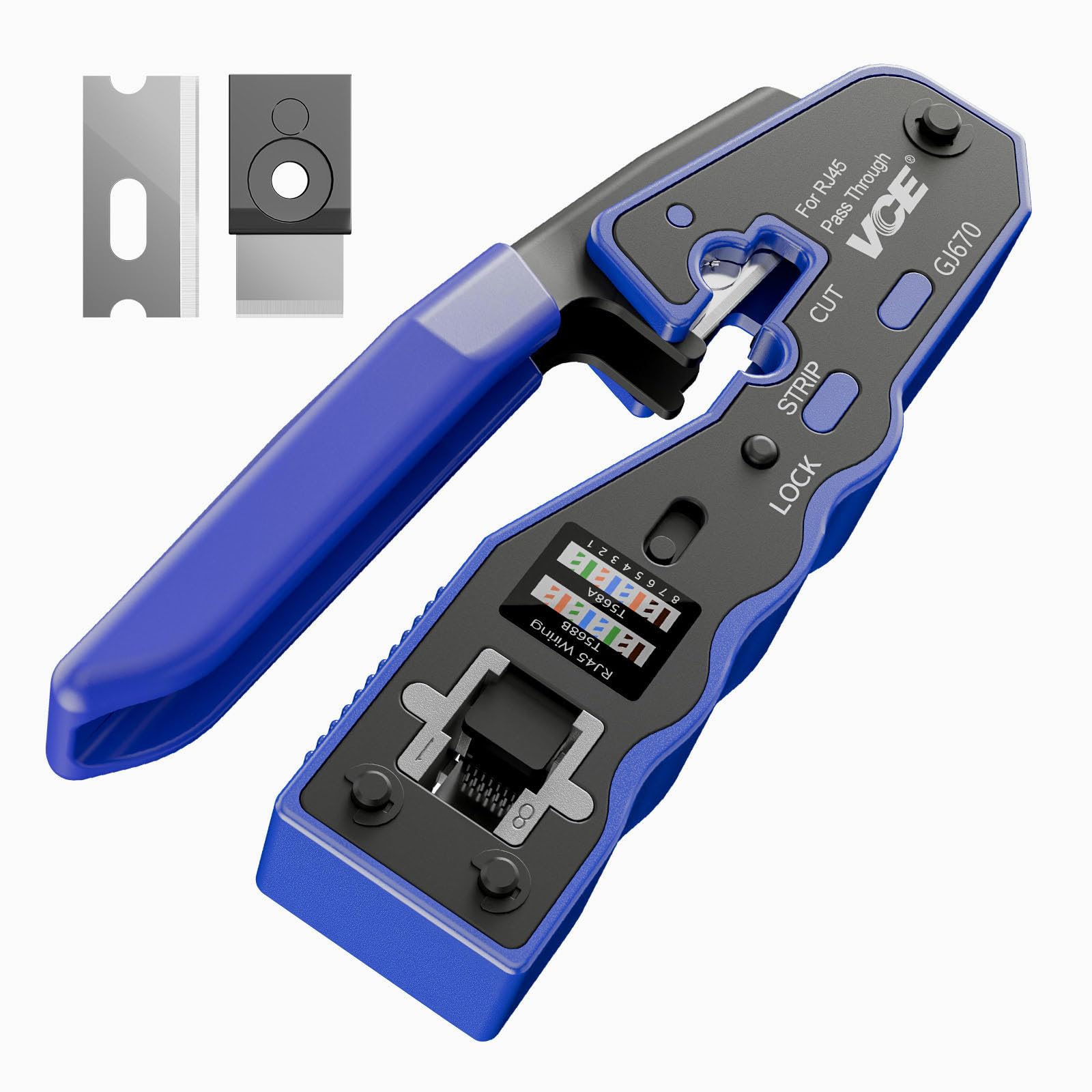 VCE Crimpadora RJ45 Cat7/Cat6A/Cat6/Cat5E GJ670BL Herramienta de Crimpado Universal Corte y Desforre