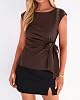 BTFBM Blusa Mujer Verano 2026 Manga Corta Cuello Redondo Cinturón Casual Elegante Trabajo Principios Otoño 2
