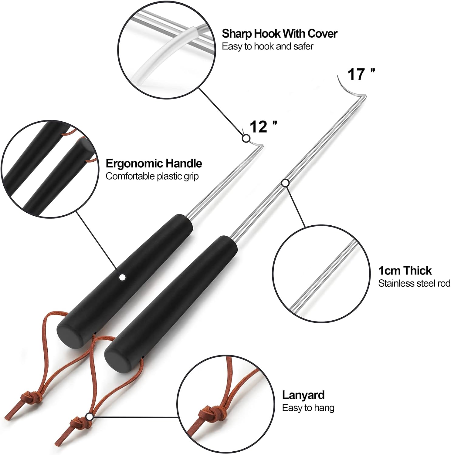 Leonyo Stainless Steel Pigtail Food Meat Hook Flippers, 2 Pack image 2
