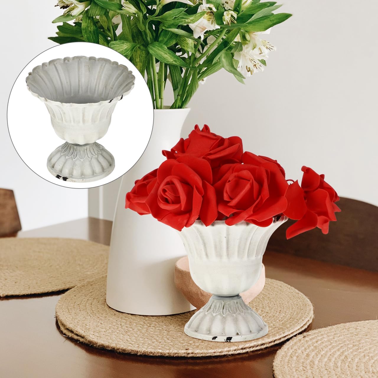 ARTIBETTER Retro Wrought Iron Flowerpot 4.72 Inch Decorative Goblet Vase Compact Lightweight Floral Planter for Office Desktop Decor