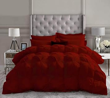 1200 Thread Count 5 Piece Pinch Pleated Comforter Premium 100% Egyptian Cotton Super Soft Burgundy, Super King