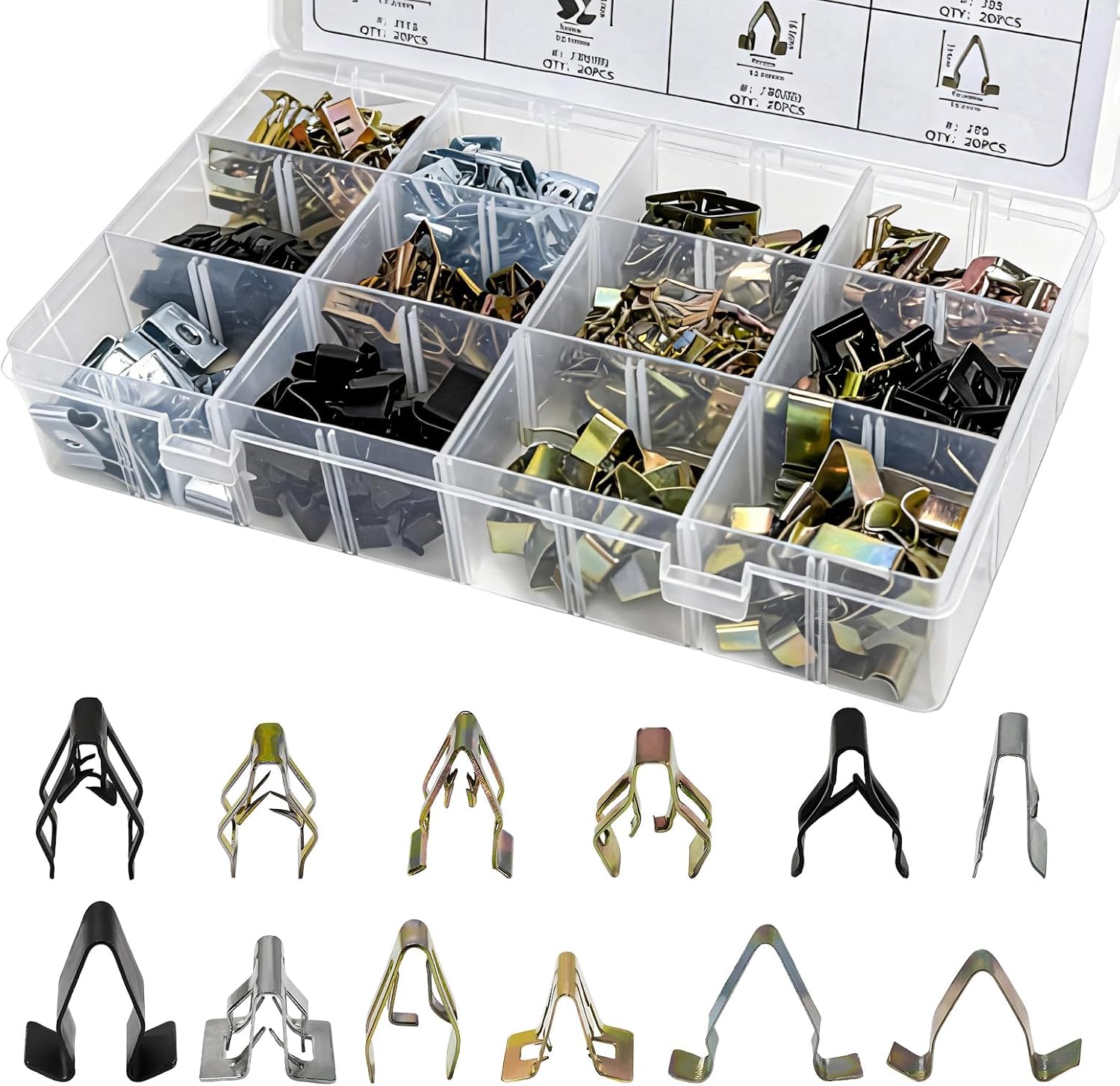 240 PCS Car Dashboard Trim Clips, 12 Sizes Panel U-Clip Kit Auto Trim Moulding Fastener, Universal Metal Dash Retainer Interior Fixing Rivets for Most Vehicles, Car Accessories